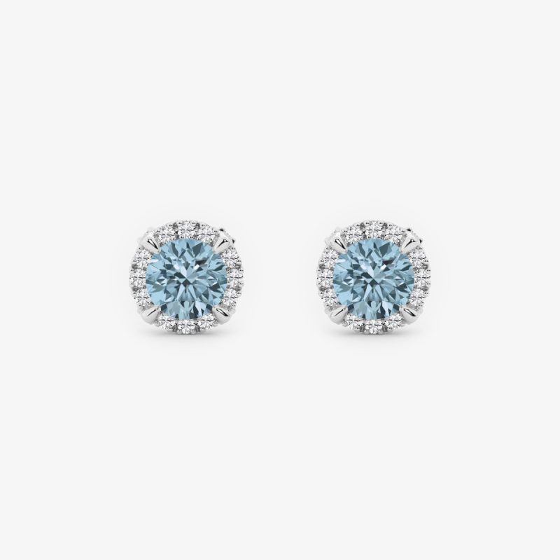 Sterling Silver Aquamarine Halo Stud Earrings
